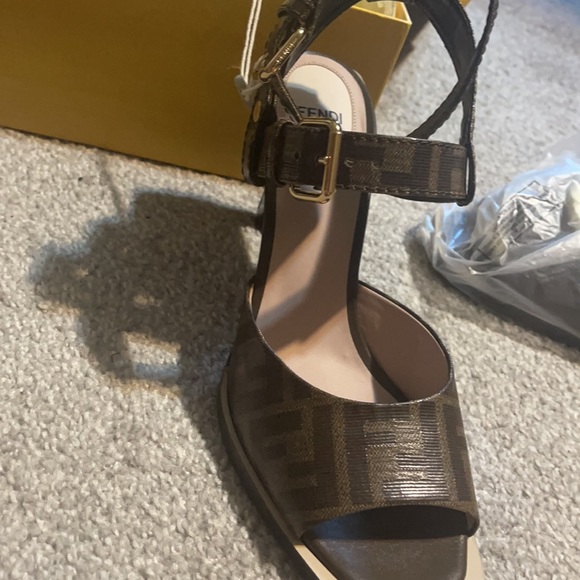 Authentic Fendi Logo  embossed canvas high heel sandals